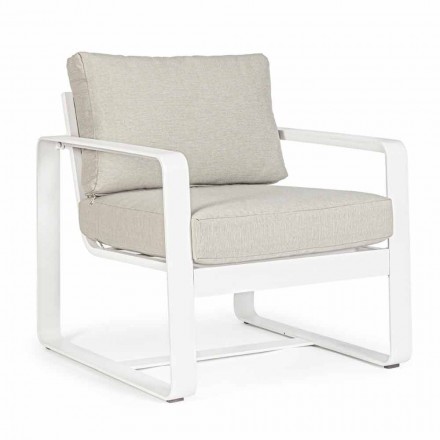 Outdoor Armchair in Fabric and White Painted Aluminium, 2 Pieces - Marianna Viadurini