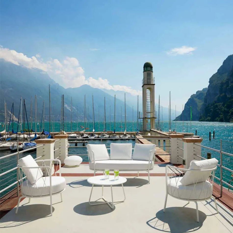 Modern Outdoor Armchair in Painted Metal and Fabric Made in Italy - Olma Viadurini