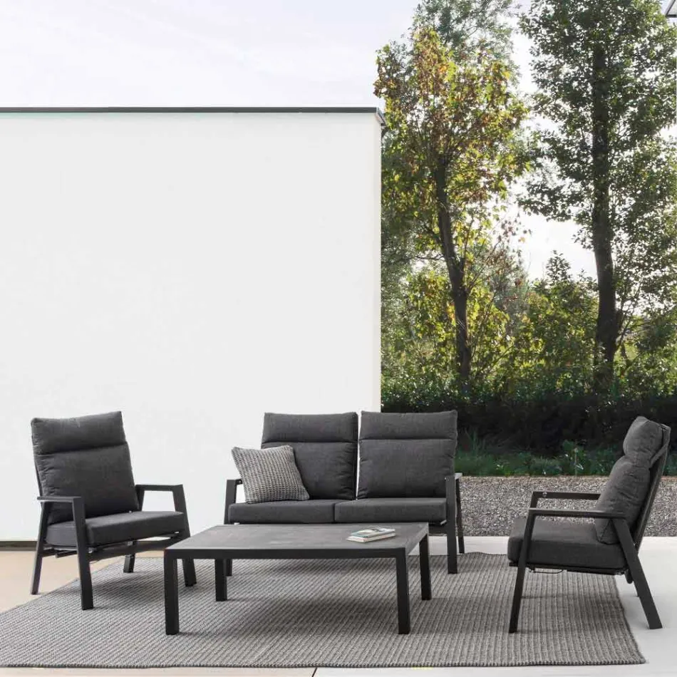 Reclining Outdoor Armchair in Fabric and Aluminium, 2 Pieces - Nathy Viadurini