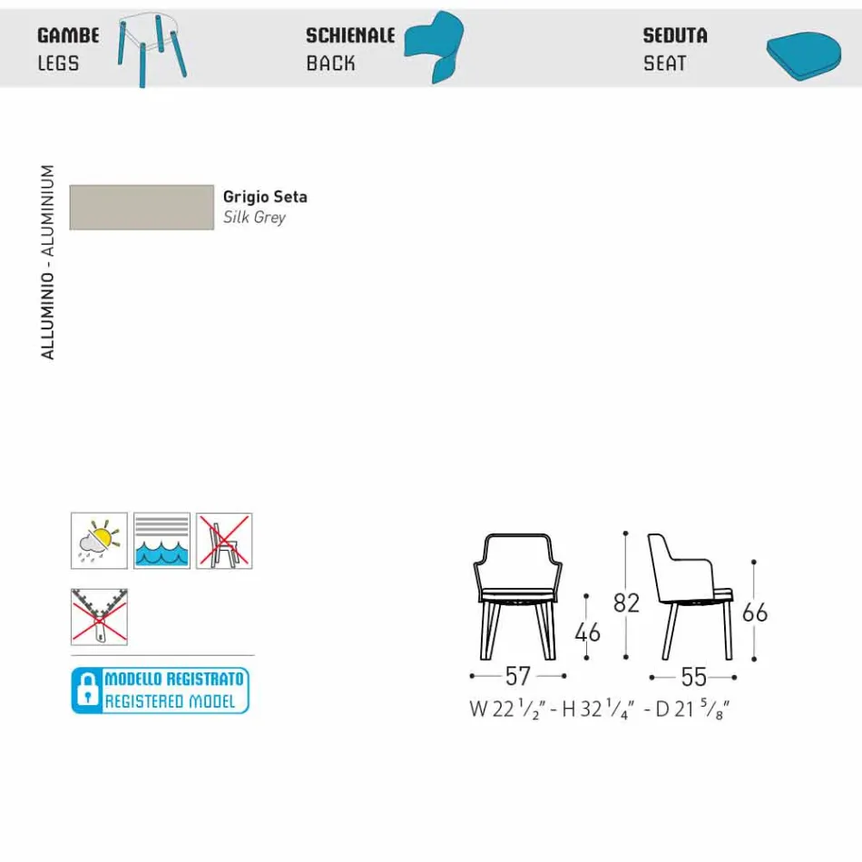 Design Varaschin Emma outdoor armchair in aluminium and fabric Viadurini
