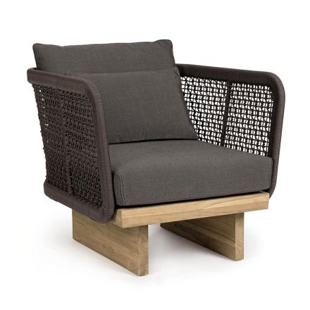 Garden Armchair with Teak Base and Rope Backrest, Homemotion - Chantall Viadurini