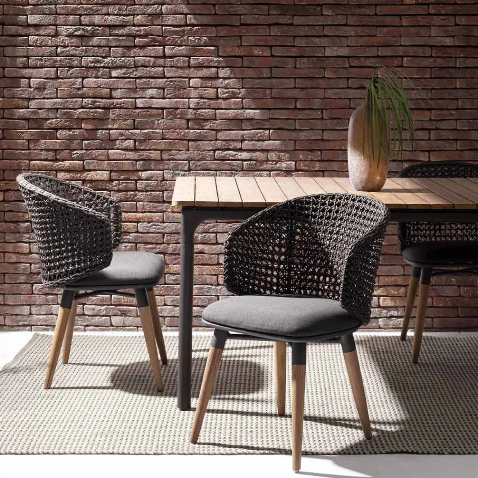 Garden Armchair with Teak Legs and Fabric Seat, Homemotion - Chantall Viadurini