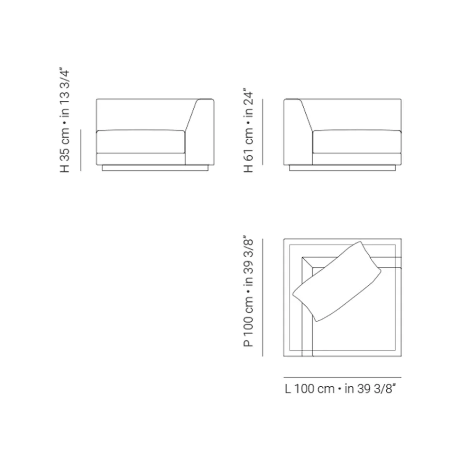 Garden Armchair with Right Corner Structure Made in Italy - Rubik Viadurini