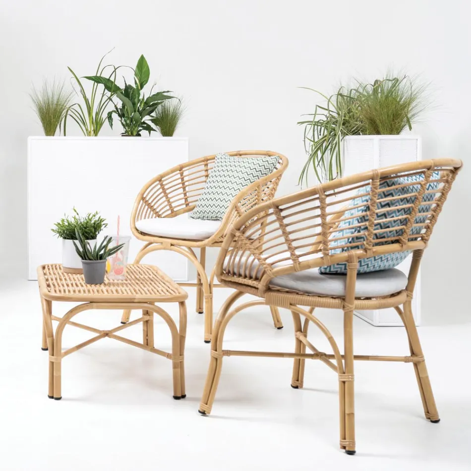 Garden Armchair in Aluminium and Polyrattan Weaving and Cushion - Ellide Viadurini
