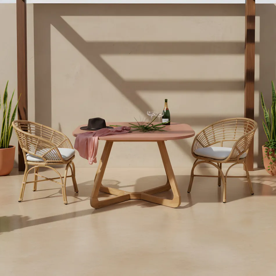 Garden Armchair in Aluminium and Polyrattan Weaving and Cushion - Ellide Viadurini