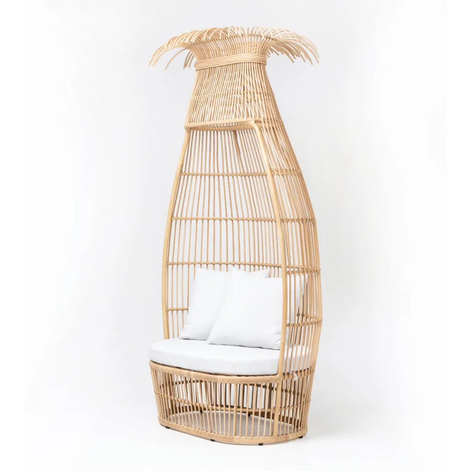 Garden Armchair in Polyrattan Weave with Off-White Cushion - Anteia Viadurini