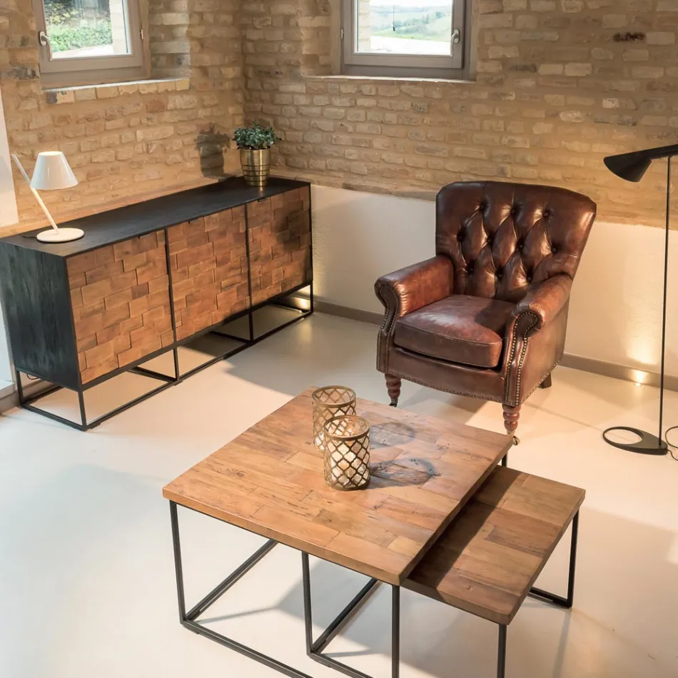 Indoor Armchair Entirely Made in Aged Effect Vintage Leather - Stamp Viadurini