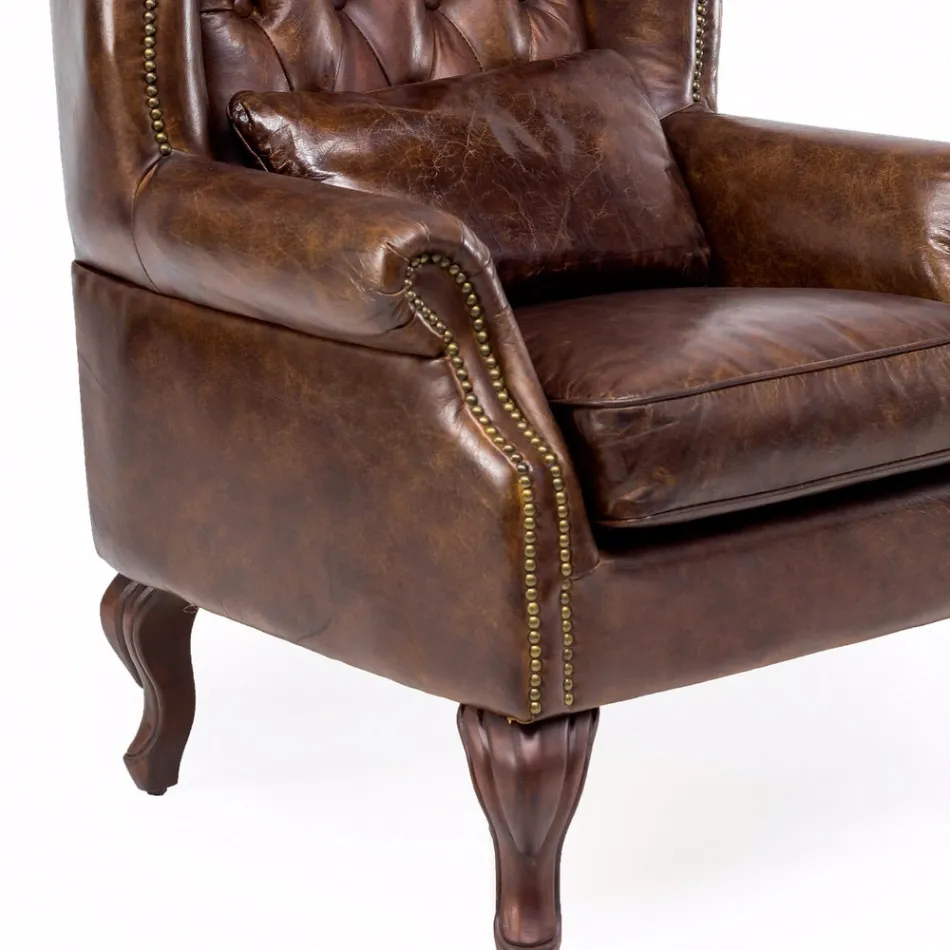 Indoor Armchair Made of Aged Effect Vintage Leather - Stamp Viadurini