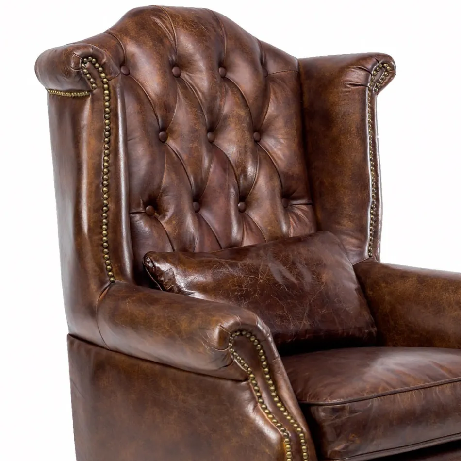 Indoor Armchair Made of Aged Effect Vintage Leather - Stamp Viadurini