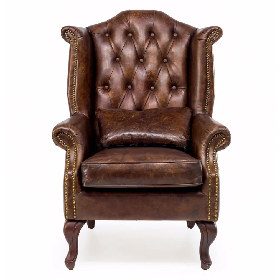 Indoor Armchair Made of Aged Effect Vintage Leather - Stamp Viadurini