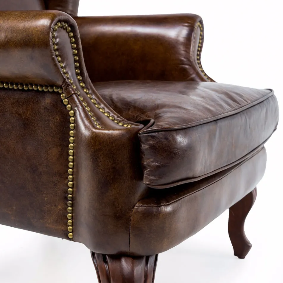 Indoor Armchair Made of Aged Effect Vintage Leather - Stamp Viadurini