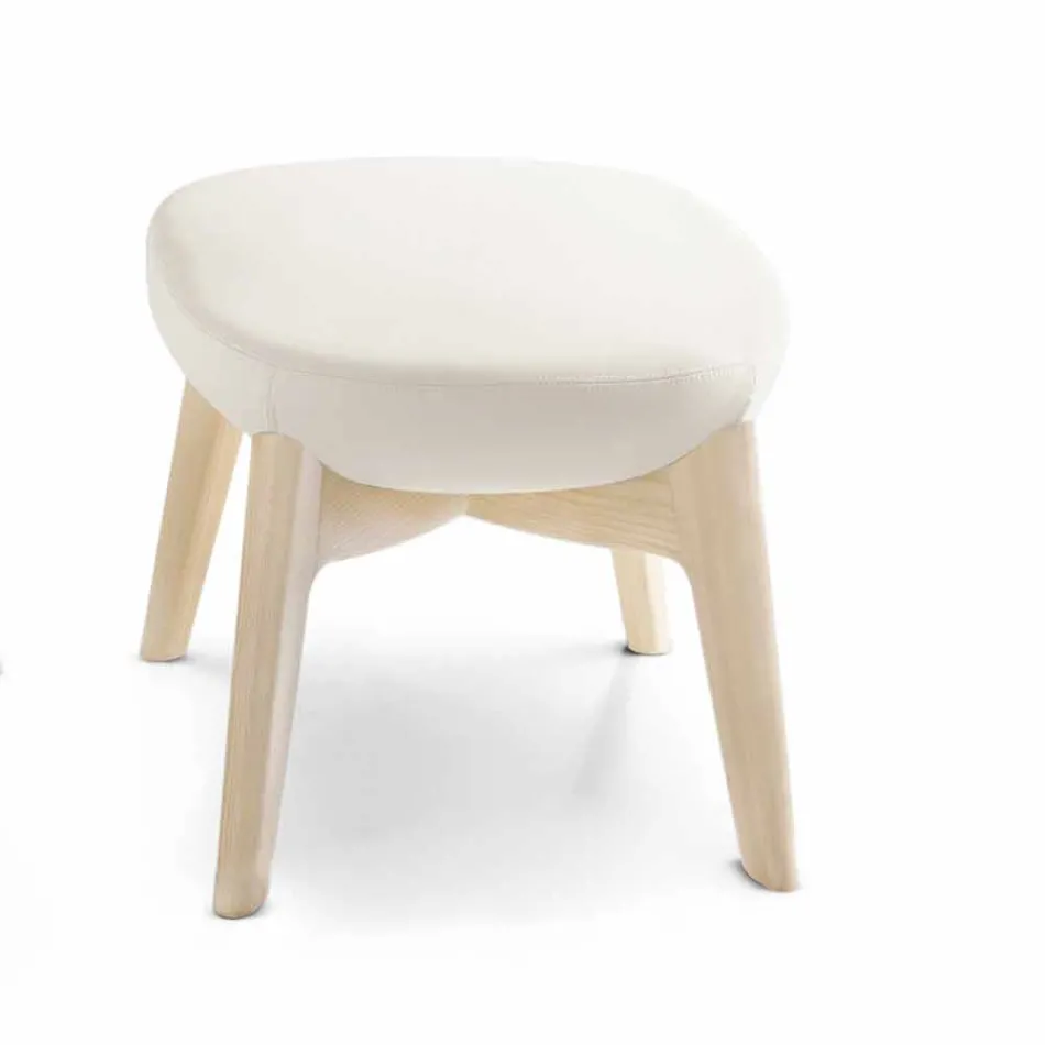 Lounge Armchair with Footrest in Leather and Wood Made in Italy - Butterfly Viadurini