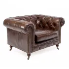 Lounge Armchair in Vintage Leather with Aged Effect with Wheels and Armrests - Stamp Viadurini