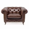 Lounge Armchair in Vintage Leather with Aged Effect with Wheels and Armrests - Stamp