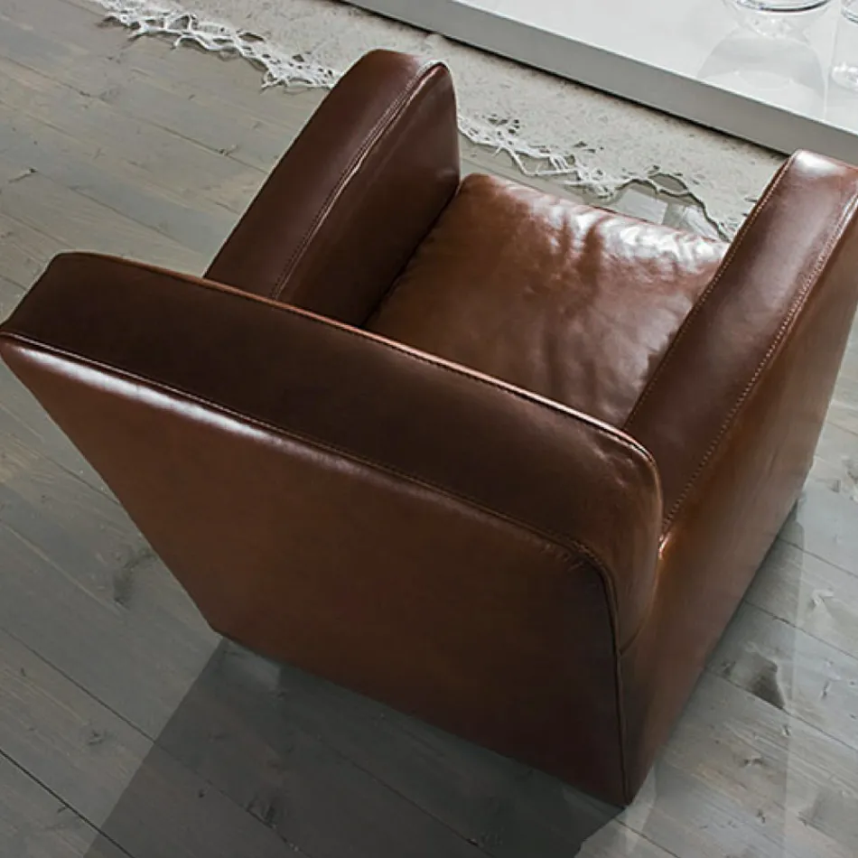 Lounge Armchair in Wood, Leather and Metal Made in Italy - Burlesco Viadurini
