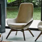 Lounge Armchair in Leather and Fabric with Wooden Base Made in Italy - Ama Viadurini