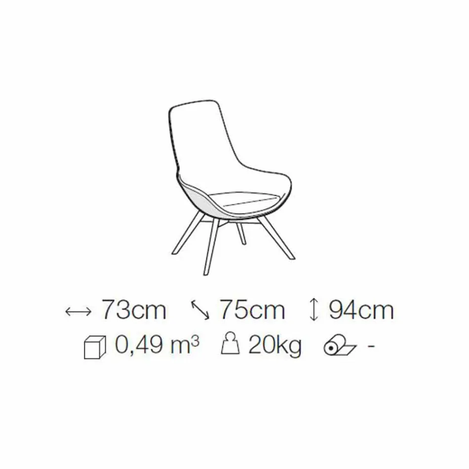 Lounge Armchair in Leather and Fabric with Wooden Base Made in Italy - Ama Viadurini