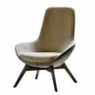 Lounge Armchair in Leather and Fabric with Wooden Base Made in Italy - Ama Viadurini