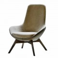 Lounge Armchair in Leather and Fabric with Wooden Base Made in Italy - Ama