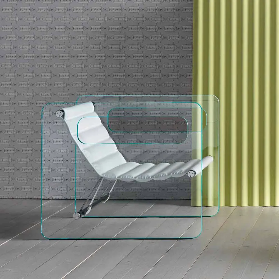 Lounge Armchair in Glass and Seat in White Leather Modern Design - Tecna Viadurini