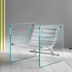 Lounge Armchair in Glass and Seat in White Leather Modern Design - Tecna Viadurini
