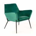 Modern Lounge Chair in Petrol Green Velvet and Black Metal - Toned