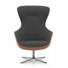 Swivel Lounge Armchair in Leather and Metal Made in Italy - Butterfly Viadurini