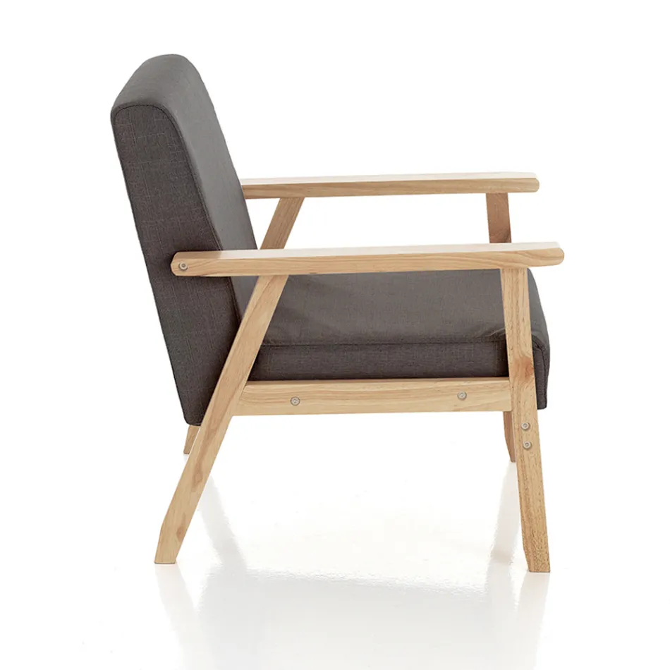 Lounge Armchair in Solid Pine Wood and Dark Grey Fabric - Basilicata Viadurini