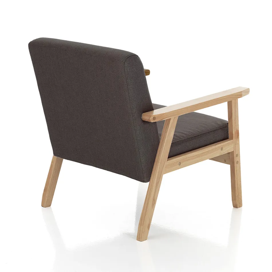 Lounge Armchair in Solid Pine Wood and Dark Grey Fabric - Basilicata Viadurini