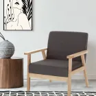 Lounge Armchair in Solid Pine Wood and Dark Grey Fabric - Basilicata Viadurini
