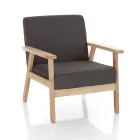 Lounge Armchair in Solid Pine Wood and Dark Grey Fabric - Basilicata Viadurini