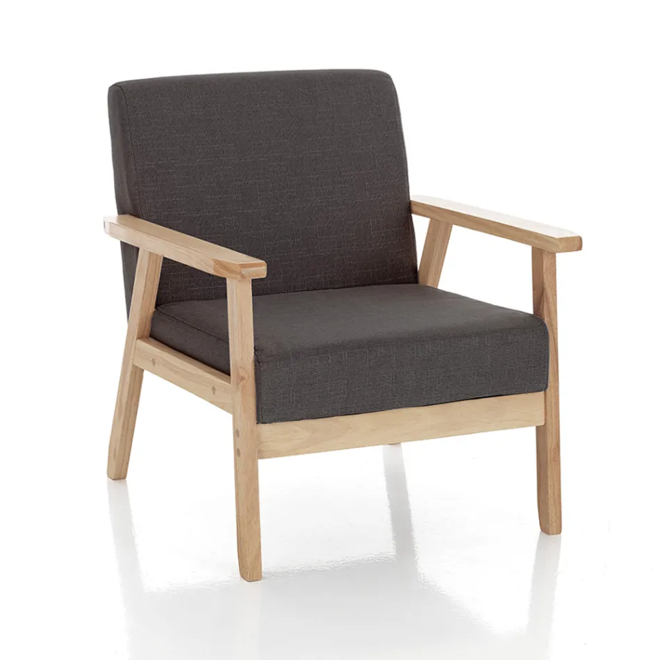 Lounge Armchair in Solid Pine Wood and Dark Grey Fabric - Basilicata Viadurini