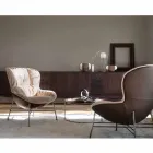 Lounge Armchair in Leather and Fabric with Chromed Base Made in Italy - Litchi Viadurini