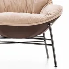 Lounge Armchair in Leather and Fabric with Chromed Base Made in Italy - Litchi Viadurini