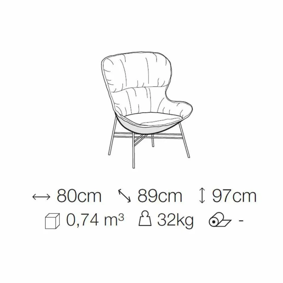 Lounge Armchair in Leather and Fabric with Chromed Base Made in Italy - Litchi Viadurini