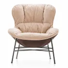 Lounge Armchair in Leather and Fabric with Chromed Base Made in Italy - Litchi Viadurini