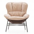 Lounge Armchair in Leather and Fabric with Chromed Base Made in Italy - Litchi