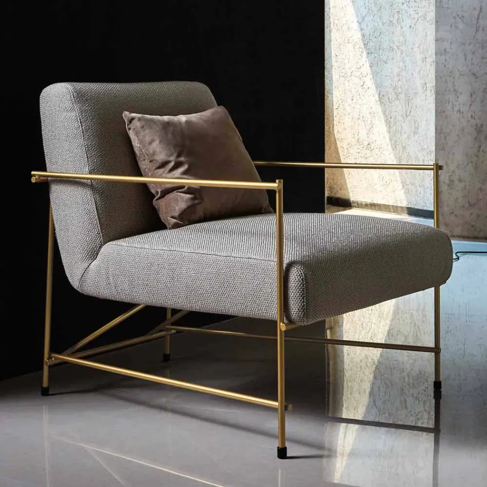 Fabric Lounge Armchair with Metal Structure Made in Italy - Manila Viadurini