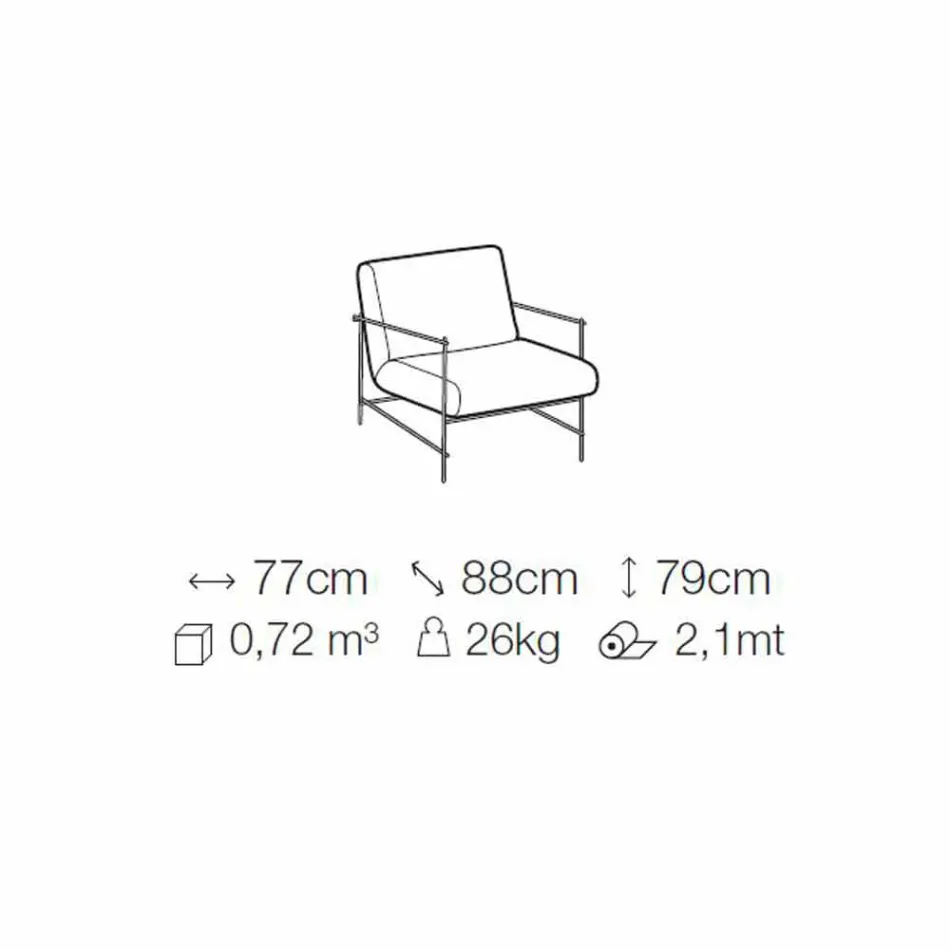 Fabric Lounge Armchair with Metal Structure Made in Italy - Manila Viadurini