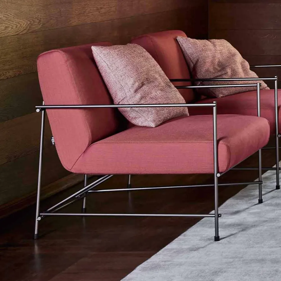 Fabric Lounge Armchair with Metal Structure Made in Italy - Manila Viadurini