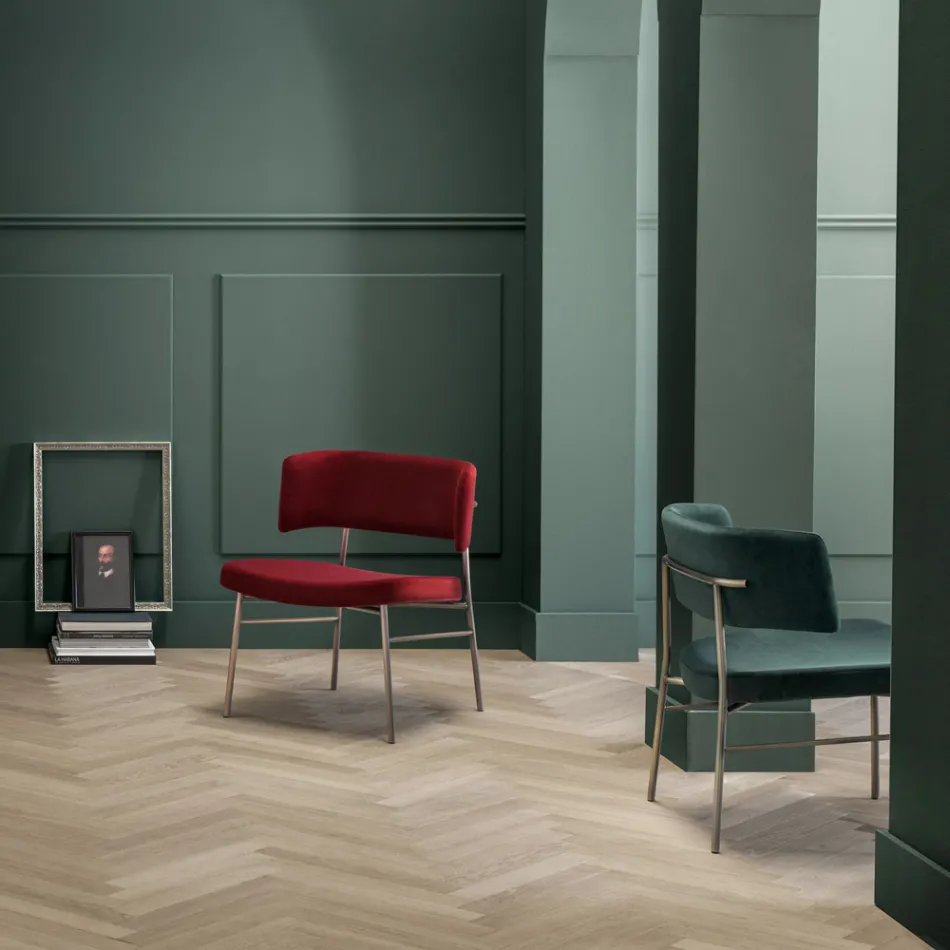 Velvet Lounge Armchair with Metal Structure Made in Italy - Alaska Viadurini