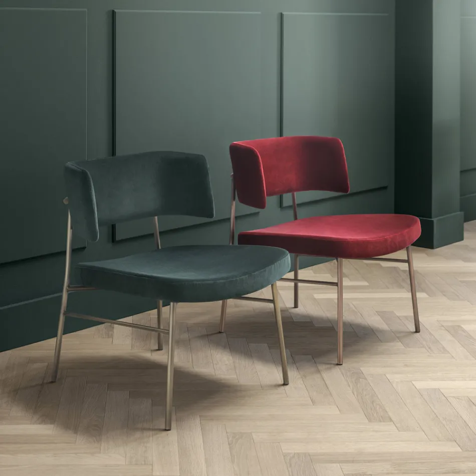 Velvet Lounge Armchair with Metal Structure Made in Italy - Alaska Viadurini