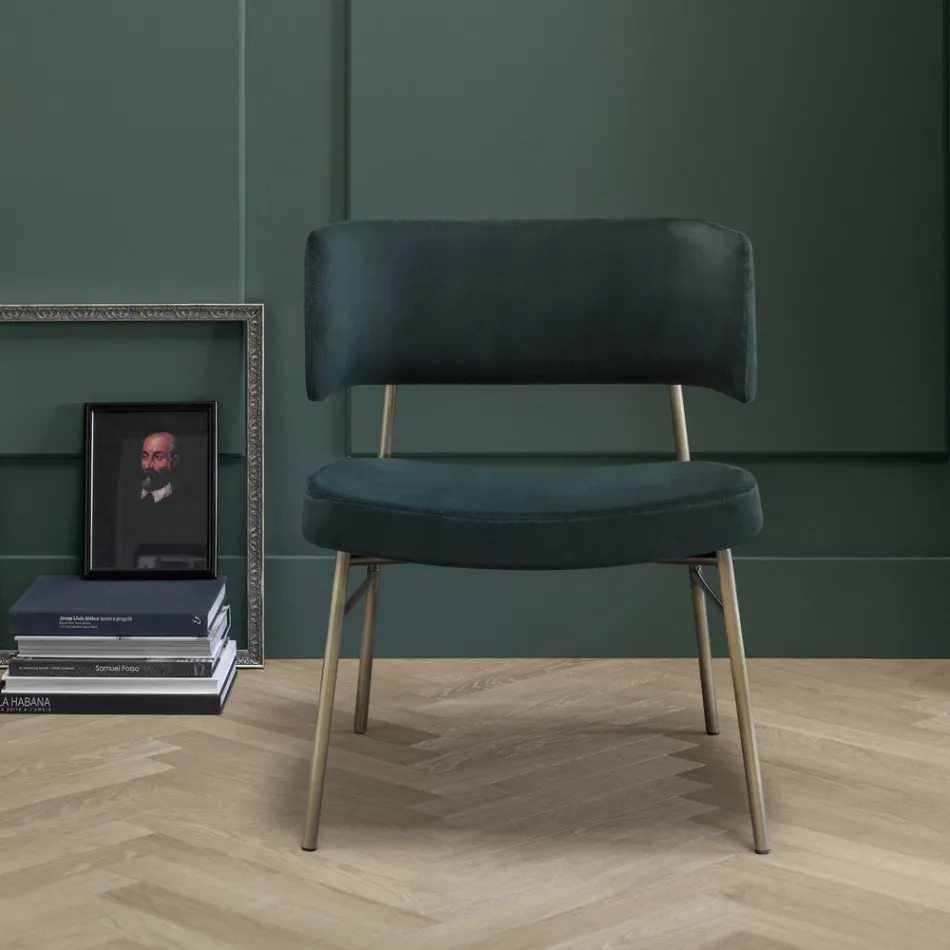 Velvet Lounge Armchair with Metal Structure Made in Italy - Alaska Viadurini