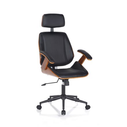 Office Armchair in Wood, Synthetic Leather and Metal - Alaccia Viadurini