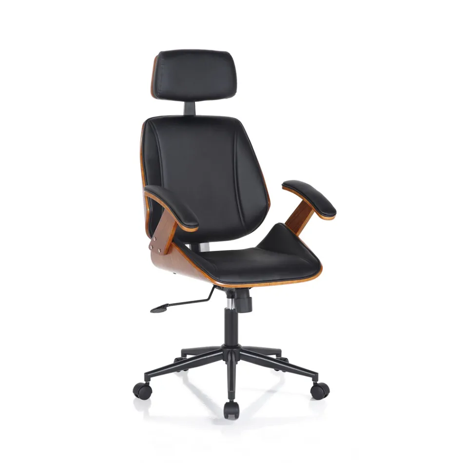 Office Armchair in Wood, Synthetic Leather and Metal - Alaccia Viadurini