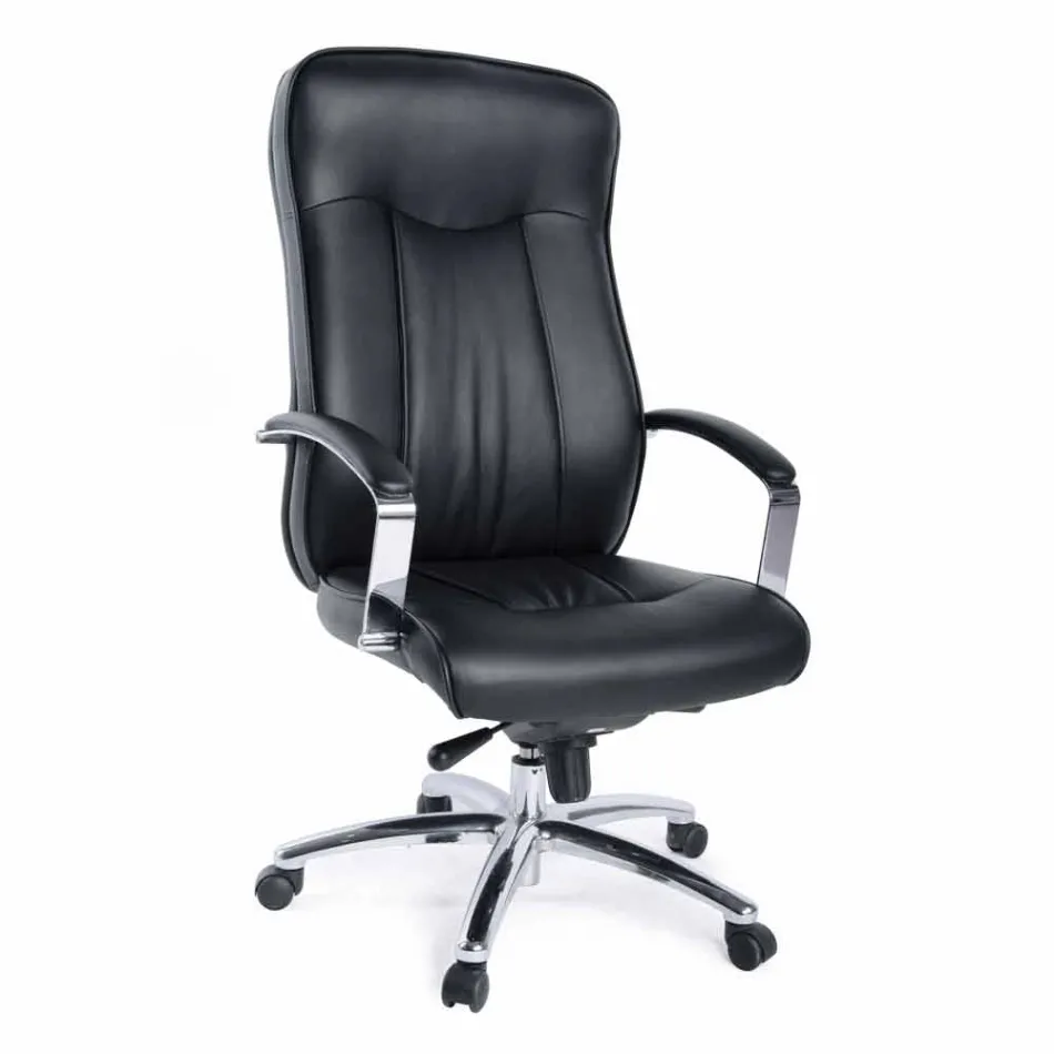 Directional Office Swivel Armchair Leather Seats and Metal Base - Virone Viadurini