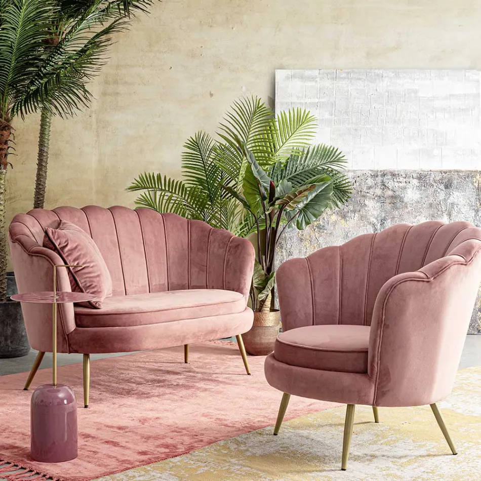 Elegant Upholstered Lounge Armchair Velvet Effect 3 Finishes - Geppy Viadurini