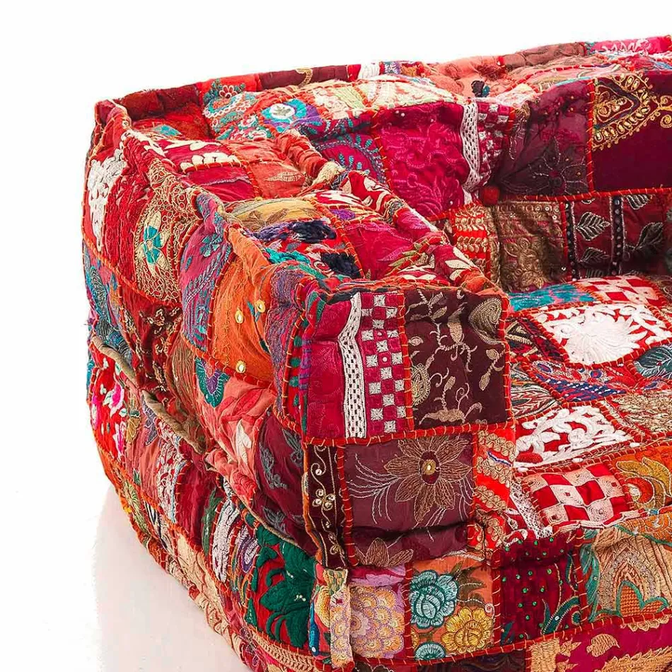 Ethnic Lounge Armchair in Patchwork Fabric and Velvet - Fibre Viadurini