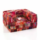 Ethnic Lounge Armchair in Patchwork Fabric and Velvet - Fibre Viadurini
