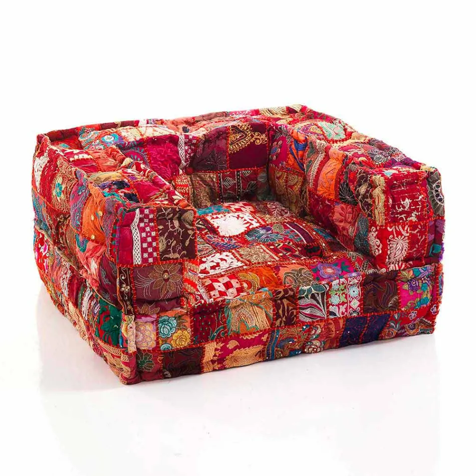 Ethnic Lounge Armchair in Patchwork Fabric and Velvet - Fibre Viadurini